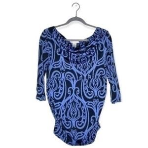 Everly Grey Judith top in blue damask style print 3/4 sleeves size M